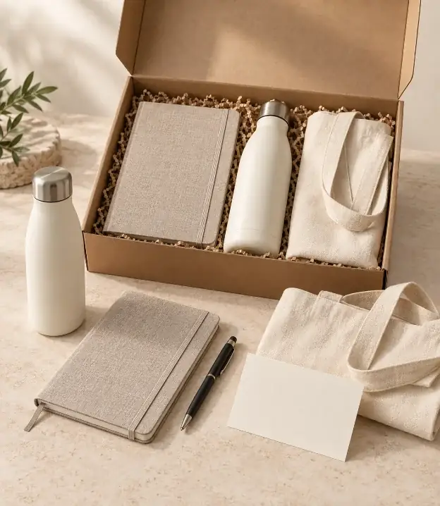 Employee welcome kit flat lay